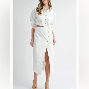 Mable white denim skirt set